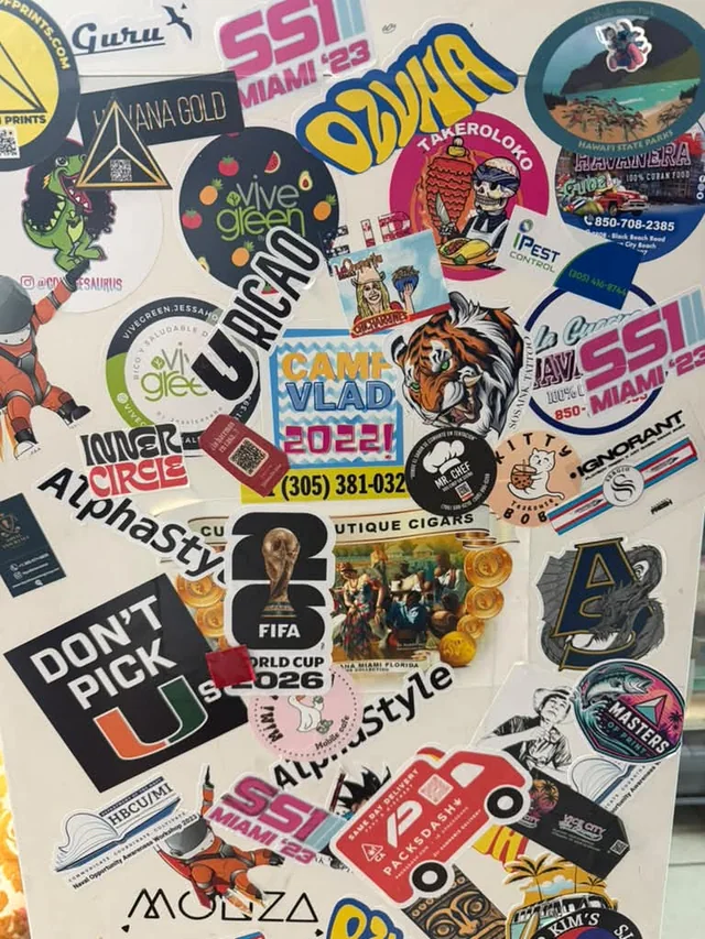 Colorful custom die-cut stickers and business logo labels from Masters of Print in Miami